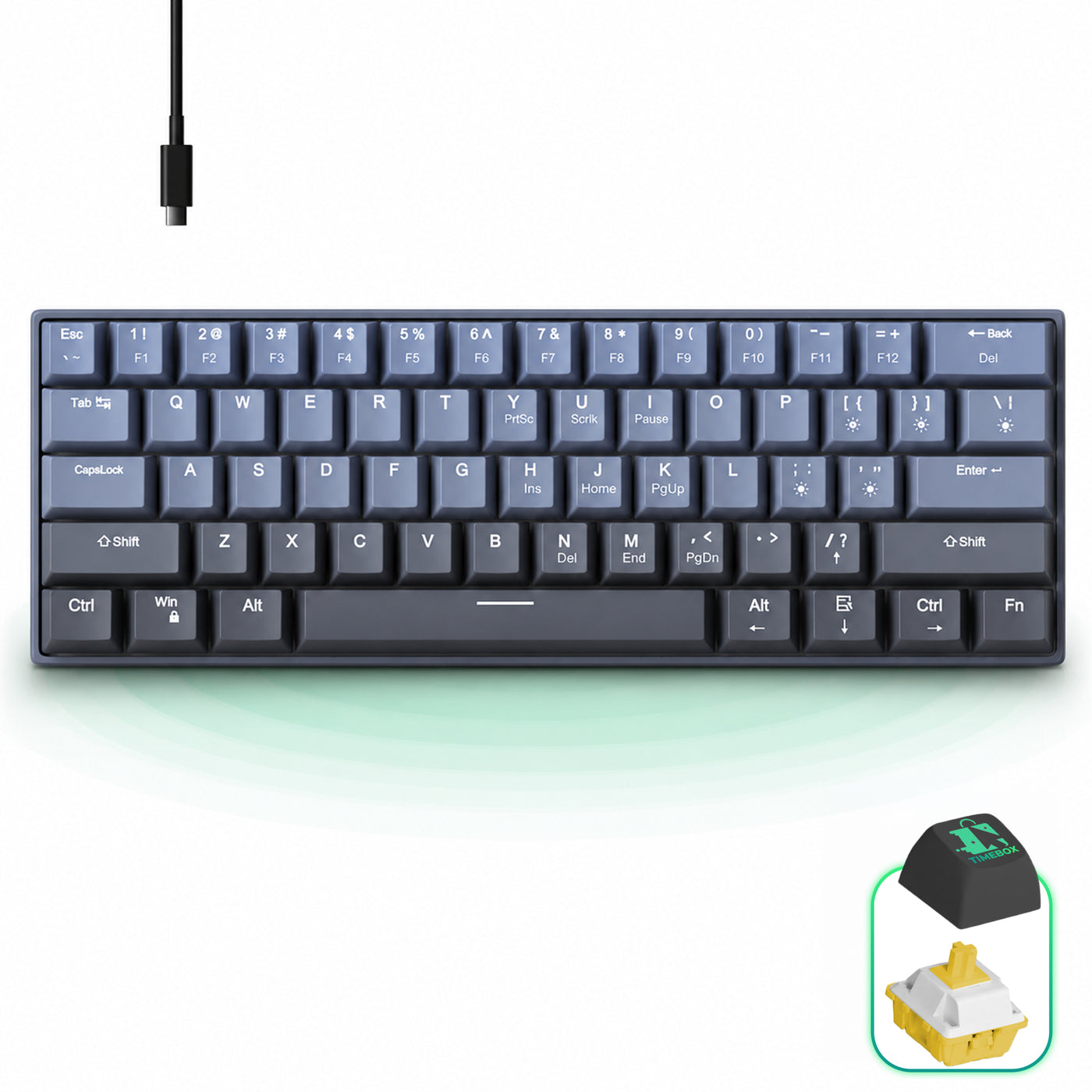 Tastatura Mecanica Timebox, 61 Taste, Keycaps PBT, Switch-uri Precise, Albastru