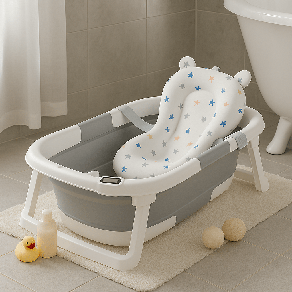 Cadita Bebe Pliabila cu Pernuta Moale si Termometru, Alb - Imagine 1