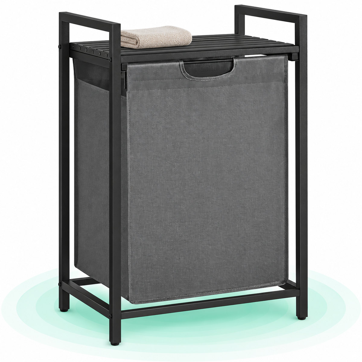 VASAGLE Cos de rufe, sac de rufe detasabil, raft, cadru metalic, 65L, 50x33x72 cm, negru si gri