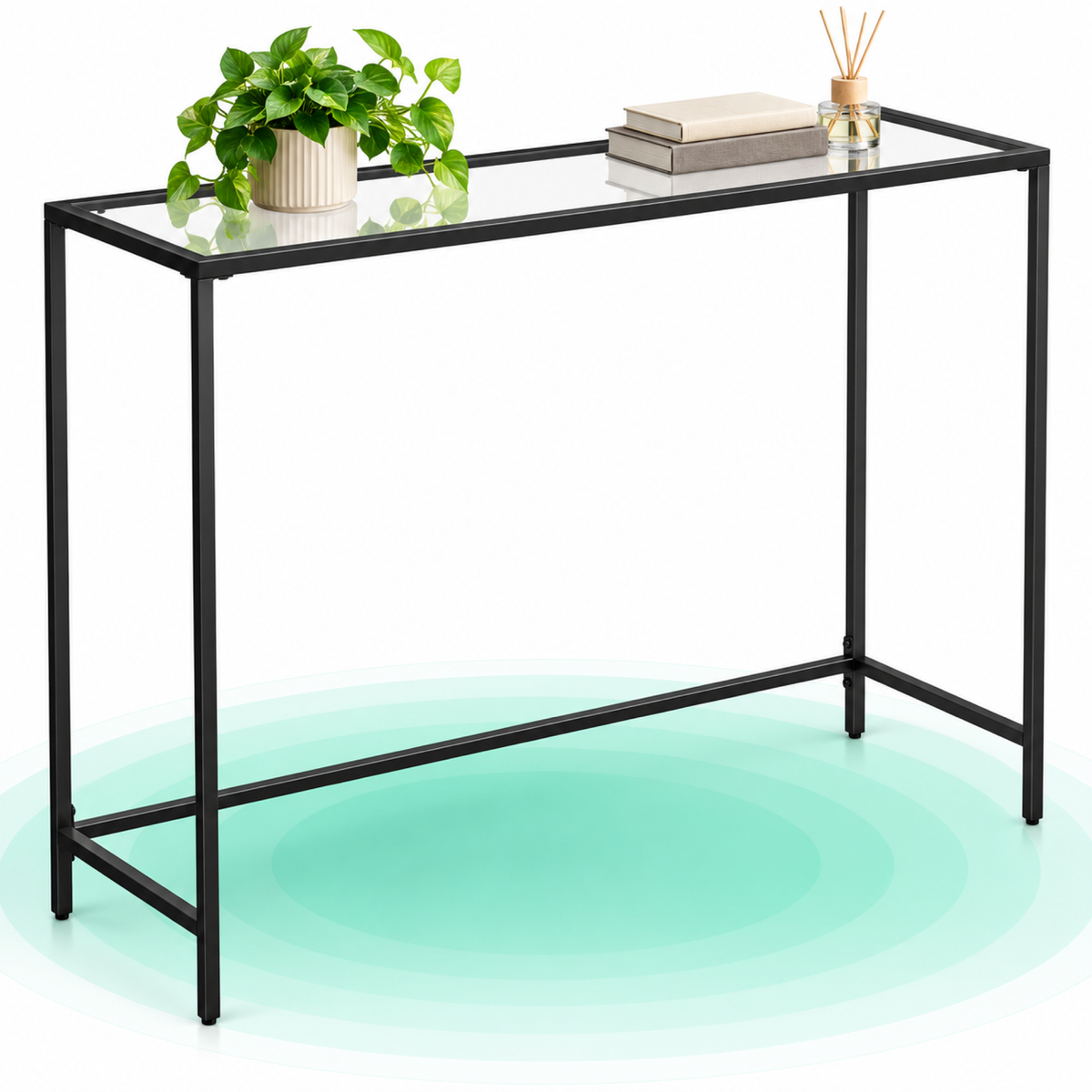 VASAGLE Masa de intrare, blat din sticla securizata, cadru din metal, pentru sufragerie, 100x35x80cm, negru