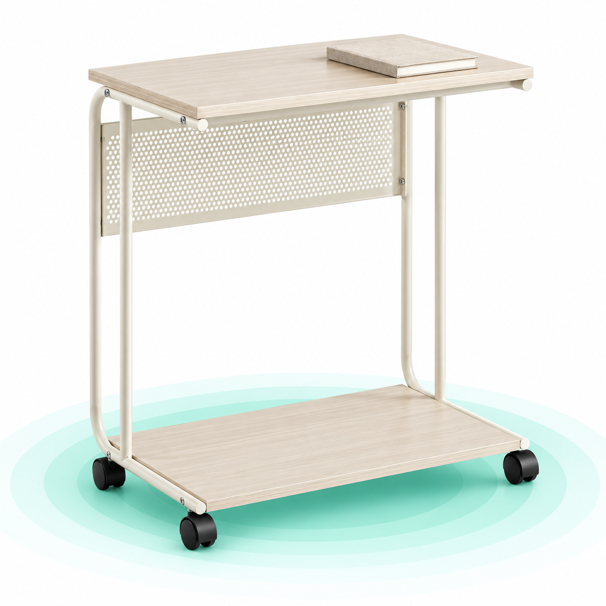 VASAGLE Masuta laterala laptop pe roti, 55x33x66 cm, stil industrial, crem