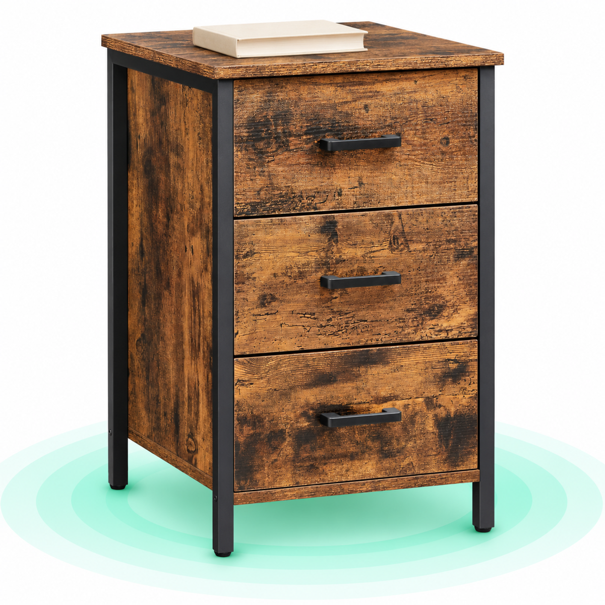 VASAGLE Noptiera cu 3 sertare pentru dormitor, design industrial, 40x40x60cm, maro rustic