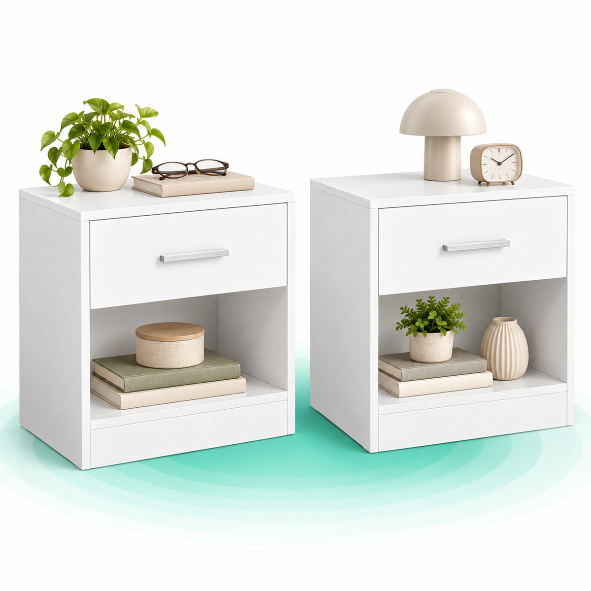 VASAGLE Set 2 noptiere, cu sertar si compartiment deschis, PAL, 28x39x41 cm, alb